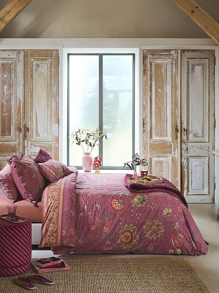 PIP STUDIO Parure de lit en percale MUMBAI EVENING 70x90cm/140x200cm Rose foncé rouge foncé
